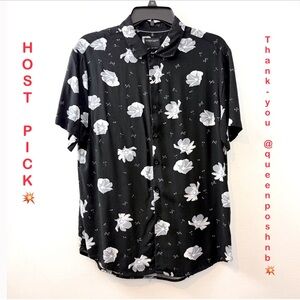 Denim & Flower Black Floral Button Front Shirt